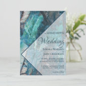 Elegant Aquamarin Marble Geometric Wedding Einladung (Stehend Vorderseite)
