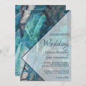 Elegant Aquamarin Marble Geometric Wedding Einladung (Vorne/Hinten)