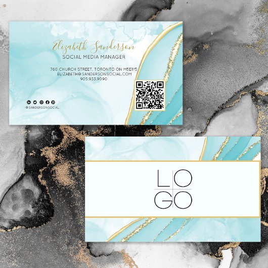 ELEGANT Aquamarin Marburg IHRE QR CODE-Visitenkart Visitenkarte