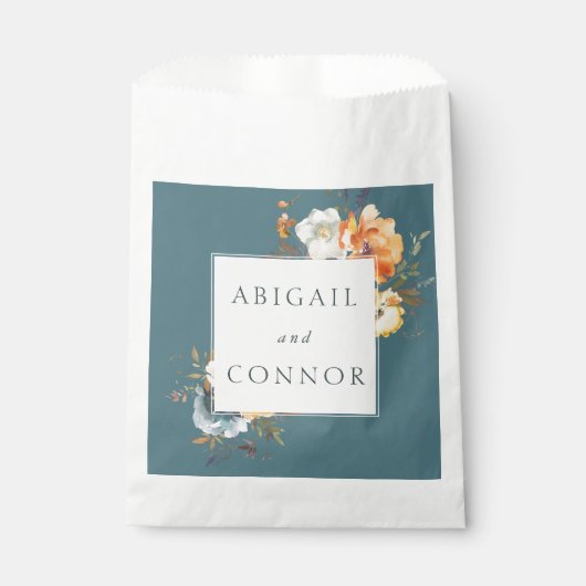 Elegant Aquamarin Terracotta Navy Boho Floral Geschenktütchen (Vorderseite)