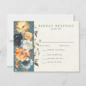 Elegant Aquamarin Terracotta Navy Boho Floral RSVP Karte (Vorderseite)