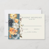 Elegant Aquamarin Terracotta Navy Boho Floral RSVP Karte (Vorderseite)