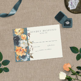 Elegant Aquamarin Terracotta Navy Boho Floral RSVP Karte
