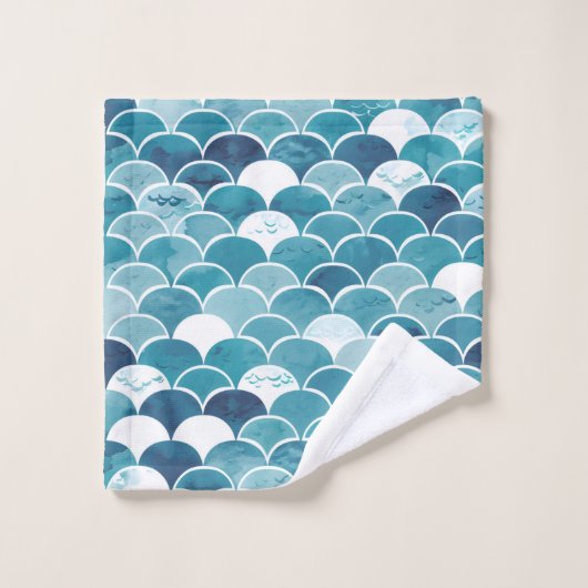 Elegant Aquamarin Türkis Blue Mermaid Scale Badhandtuch Set (Waschlappen)