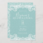 Elegant Aquamarin Türkis & Spitzen 15. Quinceañera Einladung (Vorne/Hinten)