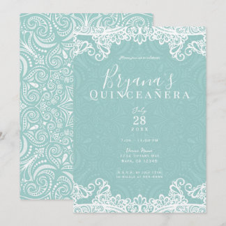 Elegant Aquamarin Türkis & Spitzen 15. Quinceañera Einladung