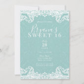 Elegant Aquamarin Türkis White Lace Sweet 16 Party Einladung (Vorderseite)