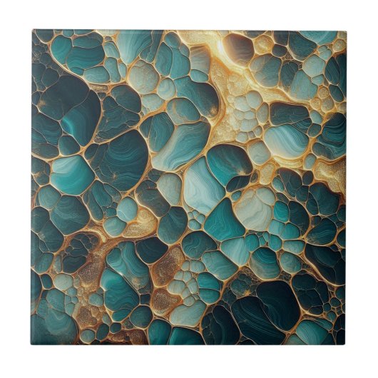 Elegant Aquamarin und Gold Abstrakt Bio Fliese (Vorderseite)