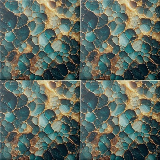 Elegant Aquamarin und Gold Abstrakt Bio Fliese