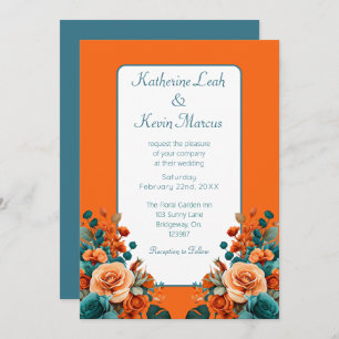Elegant Aquamarin und orange floral Einladung