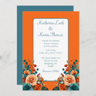 Elegant Aquamarin und orange floral Einladung