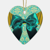 ELEGANT AQUAMARIN WEISS DAMASK BLAUE RIBBON MONOGR KERAMIK ORNAMENT (Links)