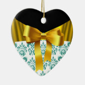 ELEGANT AQUAMARIN WEISSER DAMASK GOLD RIBBON MONOG KERAMIK ORNAMENT (Rechts)