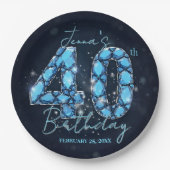 Elegant Aquamarine Blue Jewel 40th Birthday Pappteller (Vorderseite)