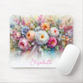 Elegant Aquarell Floral Art Your Custom Text Name Mousepad (Mit Mouse)