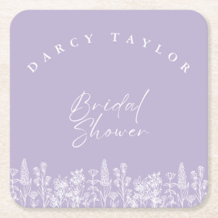 elegant,Aquarell,floral,Brautparty Lavendel Rechteckiger Pappuntersetzer