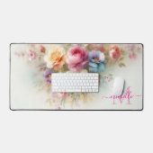 Elegant Aquarell Floral Custom Name Modern Schreibtischunterlage (Tastatur & Maus)