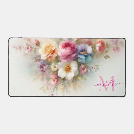 Elegant Aquarell Floral Custom Name Modern Schreibtischunterlage (Vorderseite)