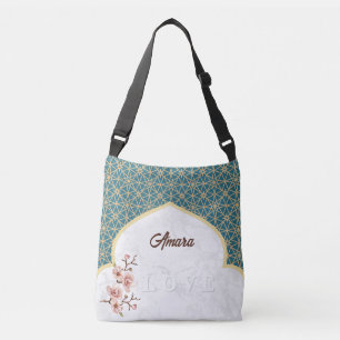 Elegant Arabesque Arch Tief Aquamarin und Gold Tragetaschen Mit Langen Trägern