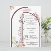 Elegant Arabic Calligraphy Floral Wedding Template Einladung (Stehend Vorderseite)