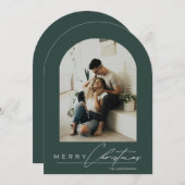 Elegant Arch 1 Photo Green Christmas Holiday Card Einladung (Vorne/Hinten)
