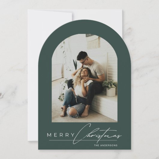 Elegant Arch 1 Photo Green Christmas Holiday Card Einladung (Vorderseite)
