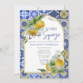 Elegant Arch Blue Tile Lemon Citrus Brautparty Einladung (Vorderseite)