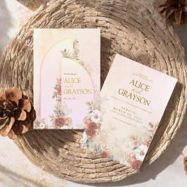 Elegant Arch Boho Floral Pink Modern Wedding  Einladung