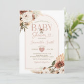 Elegant Arch Boho White Floral Baby Shower Einladung (Stehend Vorderseite)