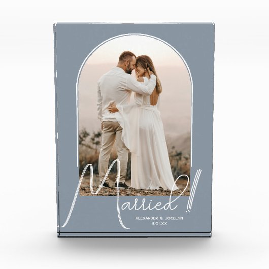 Elegant Arch Dusty Blue Wedding Fotoblock (Vorderseite)
