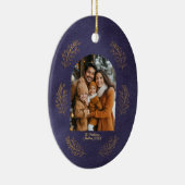 Elegant Arch Family Photo Leaves Blue Christmas Keramik Ornament (Rechts)