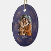 Elegant Arch Family Photo Leaves Blue Christmas Keramik Ornament (Links)