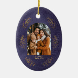 Elegant Arch Family Photo Leaves Blue Christmas Keramik Ornament