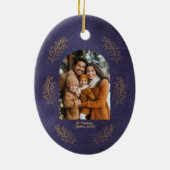 Elegant Arch Family Photo Leaves Blue Christmas Keramik Ornament (Hinten)