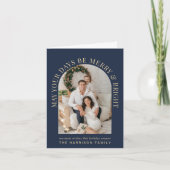 Elegant Arch Foto Merry Bright Blue Weihnachten Karte (Vorderseite)