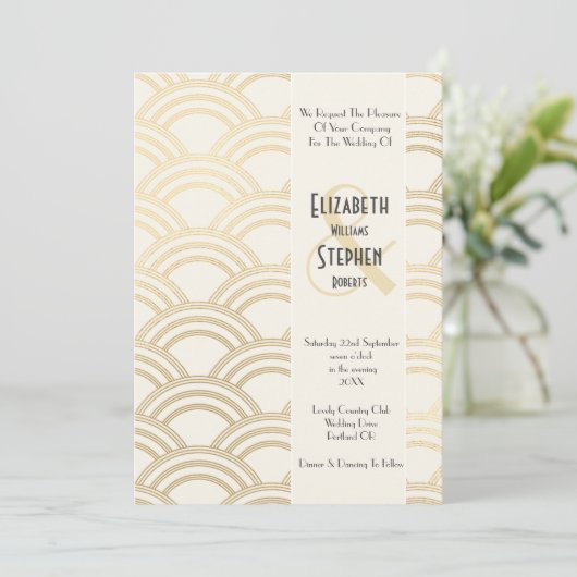 Elegant Arch Gatsby Art Deco 1920er Jahre Elfenbei Einladung (Stehend Vorderseite)