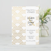 Elegant Arch Gatsby Art Deco 1920's White & Gold Einladung (Stehend Vorderseite)
