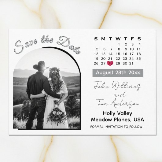Elegant Arch Photo Black / White Wedding Calendar Save The Date