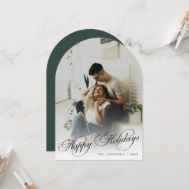 Elegant Arch Photo Green Christmas Holiday Card Einladung