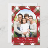 Elegant Arch Photo Plaid Christmas Feiertagskarte (Vorderseite)