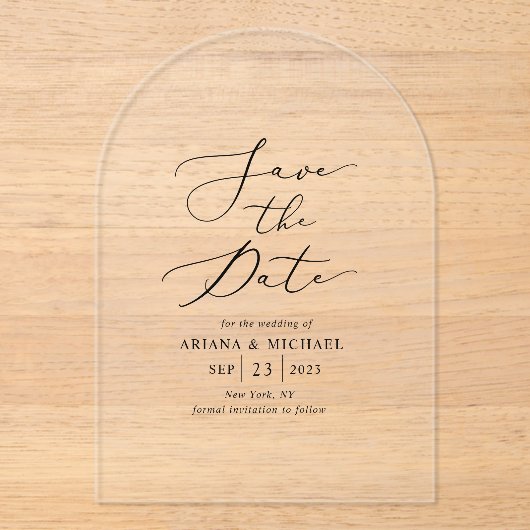 Elegant Arch Save the Date Acryleinladungen (Vorderseite)