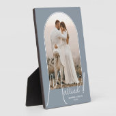 Elegant Arch Wedding Foto Dusty Blue Fotoplatte (Seite)