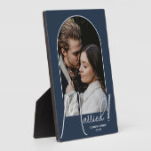 Elegant Arch Wedding Foto Navy Blue Fotoplatte (Seite)