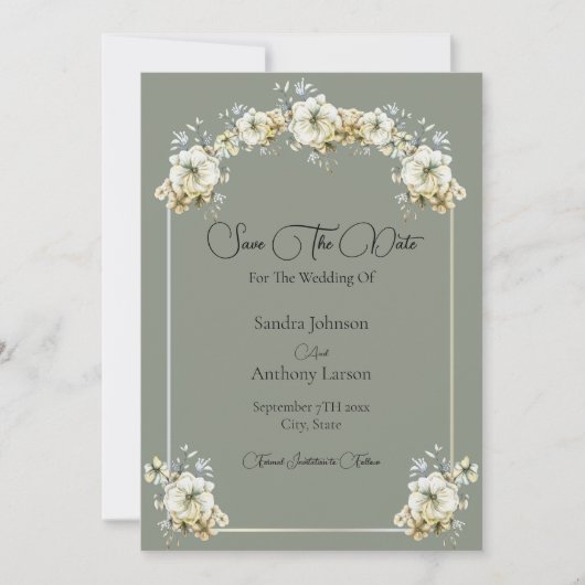 Elegant Arched Floral Sage Green Save The Date (Vorderseite)