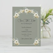 Elegant Arched Floral Sage Green Save The Date (Stehend Vorderseite)