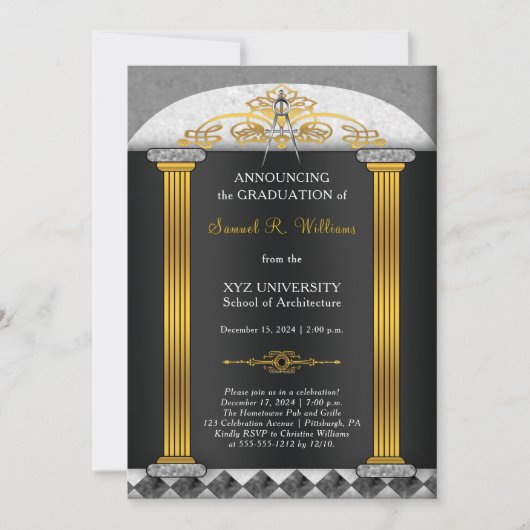 Elegant Architect Architect Compass Abschluss Einladung (Vorderseite)