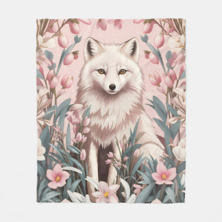 Elegant Arctic Fox Pink Floral Fleecedecke