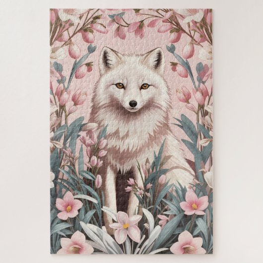 Elegant Arctic Fox Pink Floral Puzzle (Vertikal)