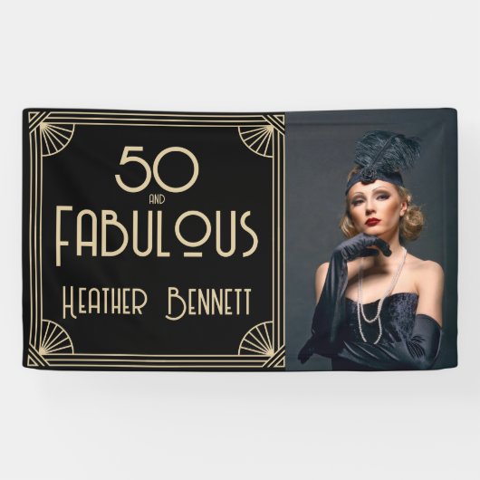 Elegant Art Deco 50 and Fabulous Birthday Banner (Horizontal)
