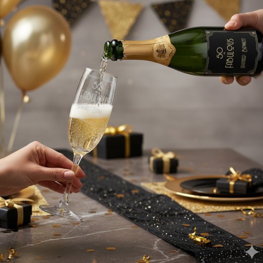 Elegant Art Deco 50 and Fabulous Birthday Schaumweinetikett